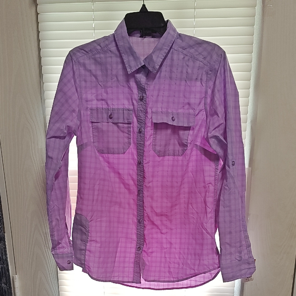 Eddie Bauer Women's  Lavender Plaid Button Down Classic Fit Shirt